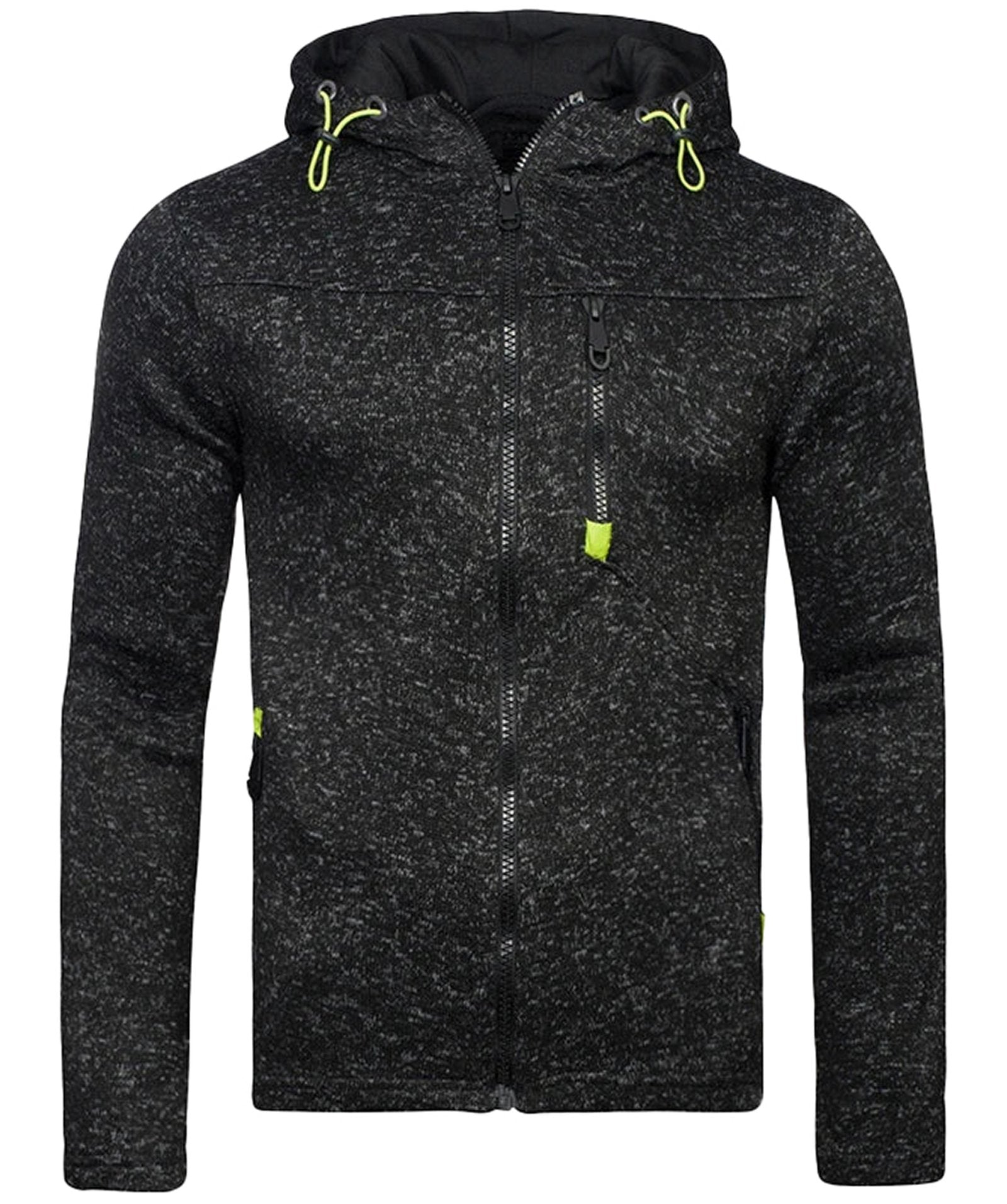 Men's thin wool hoodie tracksuit in black with contrast zipper and pockets for casual wear