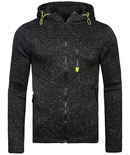 Men's thin wool hoodie tracksuit in black with contrast zipper and pockets for casual wear