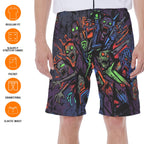 LuckeLadybug men's thong beachwear boardshorts with colorful zombie design and elastic waist