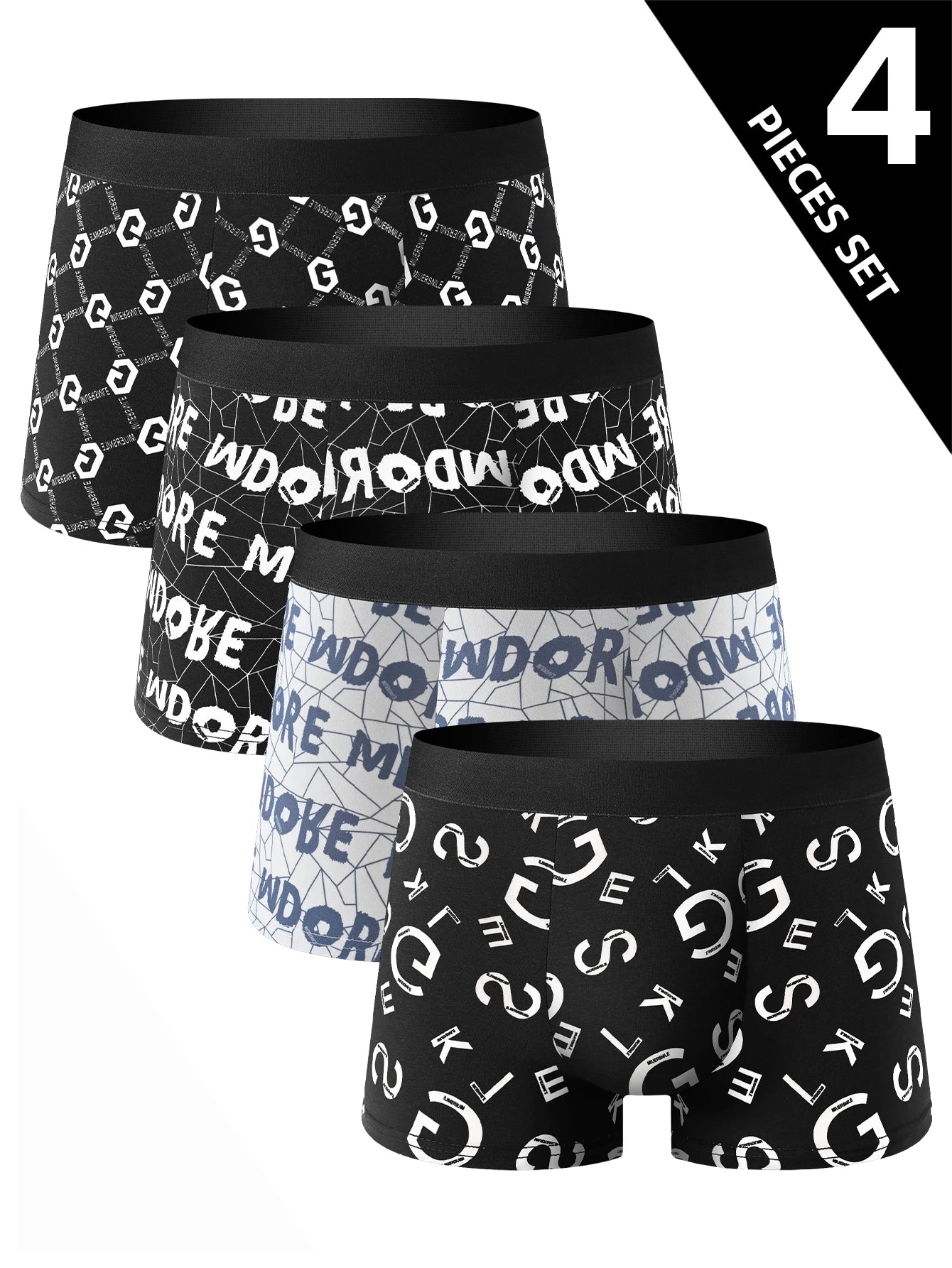 Mens Trendy Boxer Briefs Set 4 Pieces