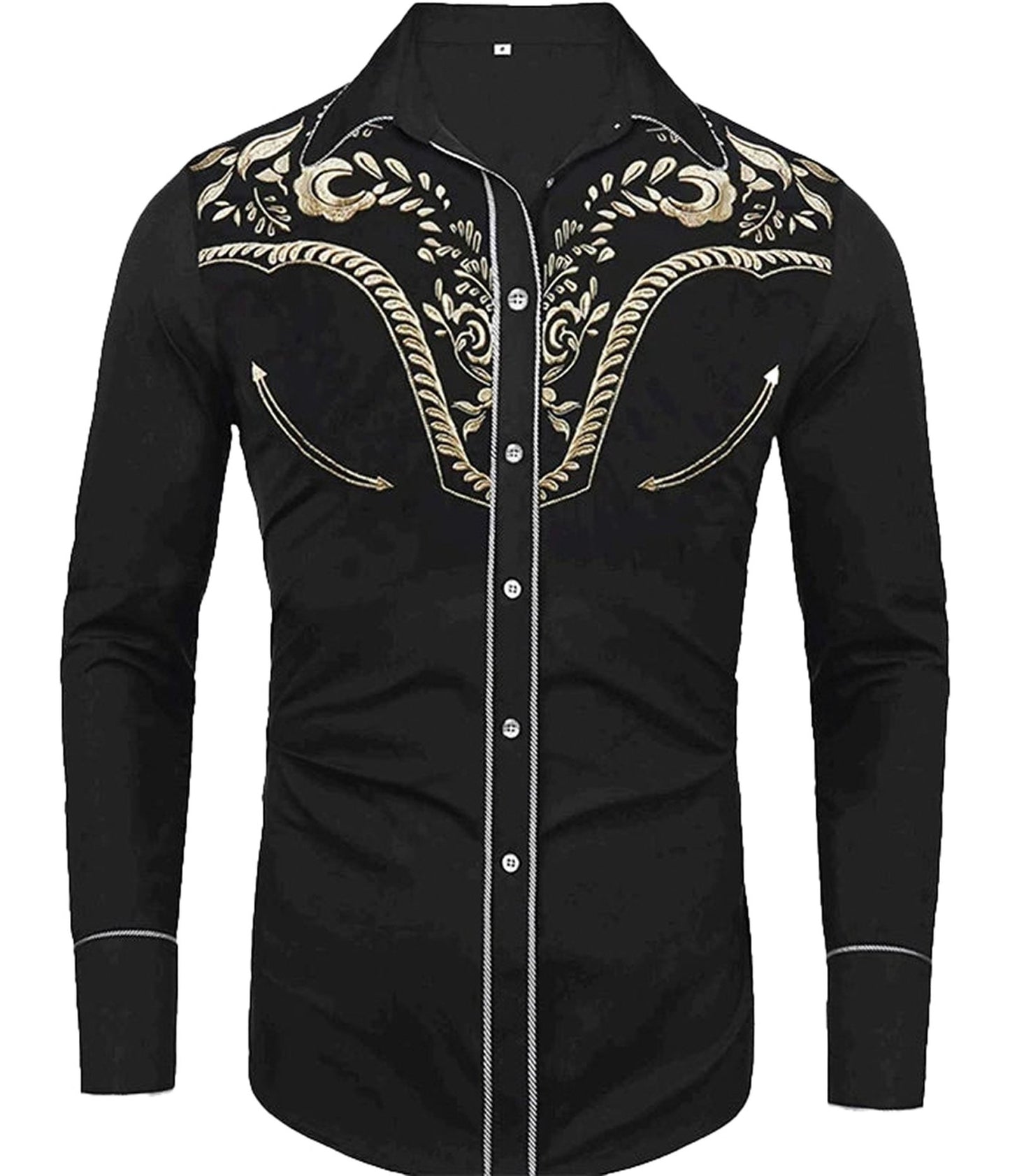 Men's Western cowboy shirt in black with intricate embroidery for a stylish country look