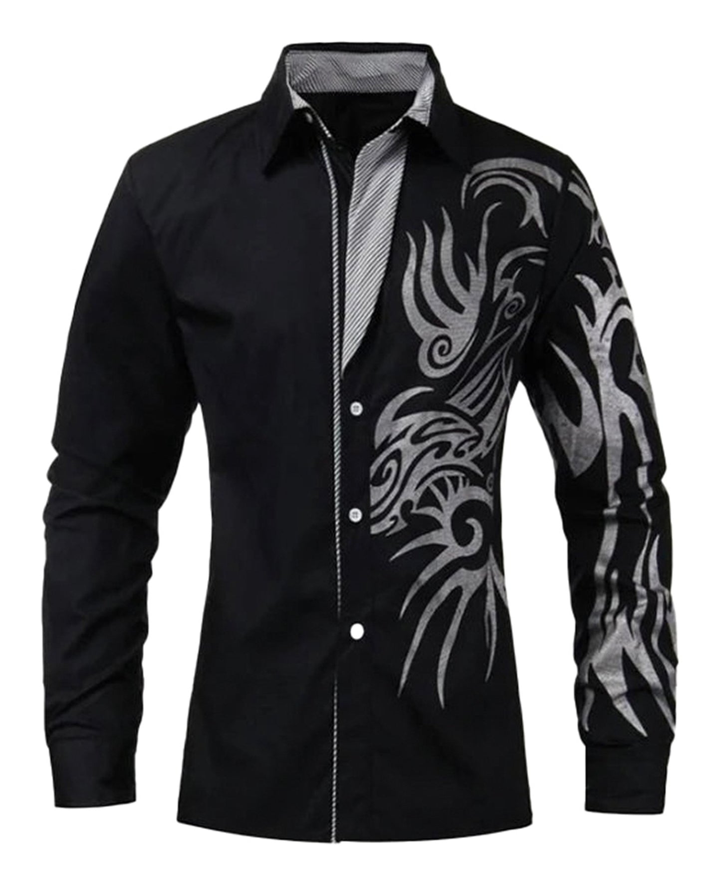 LuckeLadybug men's western cowboy shirt in black with silver tribal design on the sleeve