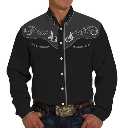 LuckeLadybug LLC Men's Western Denim Shirt with Elegant Embroidery and Classic Fit