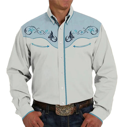 Men's western denim shirt with intricate embroidery and a stylish design for casual wear