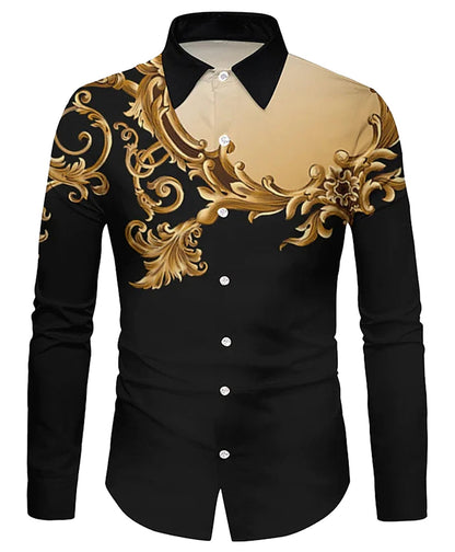 Men's Western Skull Printed Shirt featuring a stylish black and gold design from LuckeLadybug LLC