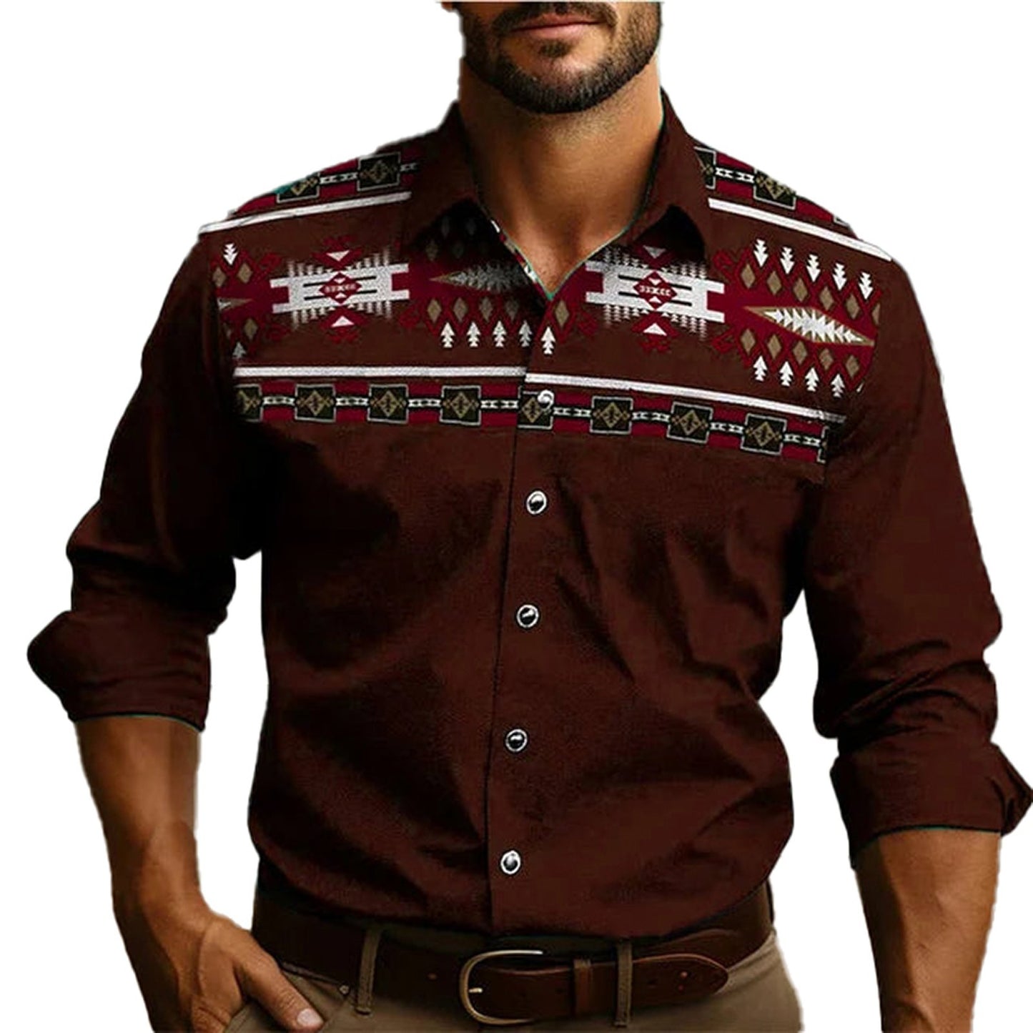 Men's Western Tribal Shirt from LuckeLadybug LLC featuring a unique tribal pattern and a comfortable fit