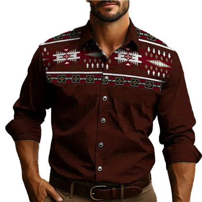 Men's Western Tribal Shirt from LuckeLadybug LLC featuring a unique tribal pattern and a comfortable fit