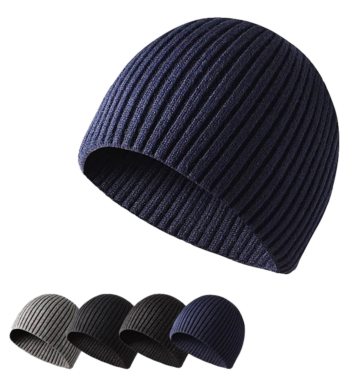 LuckeLadybug men's winter knitted beanie in navy with ribbed texture, ideal for cold weather