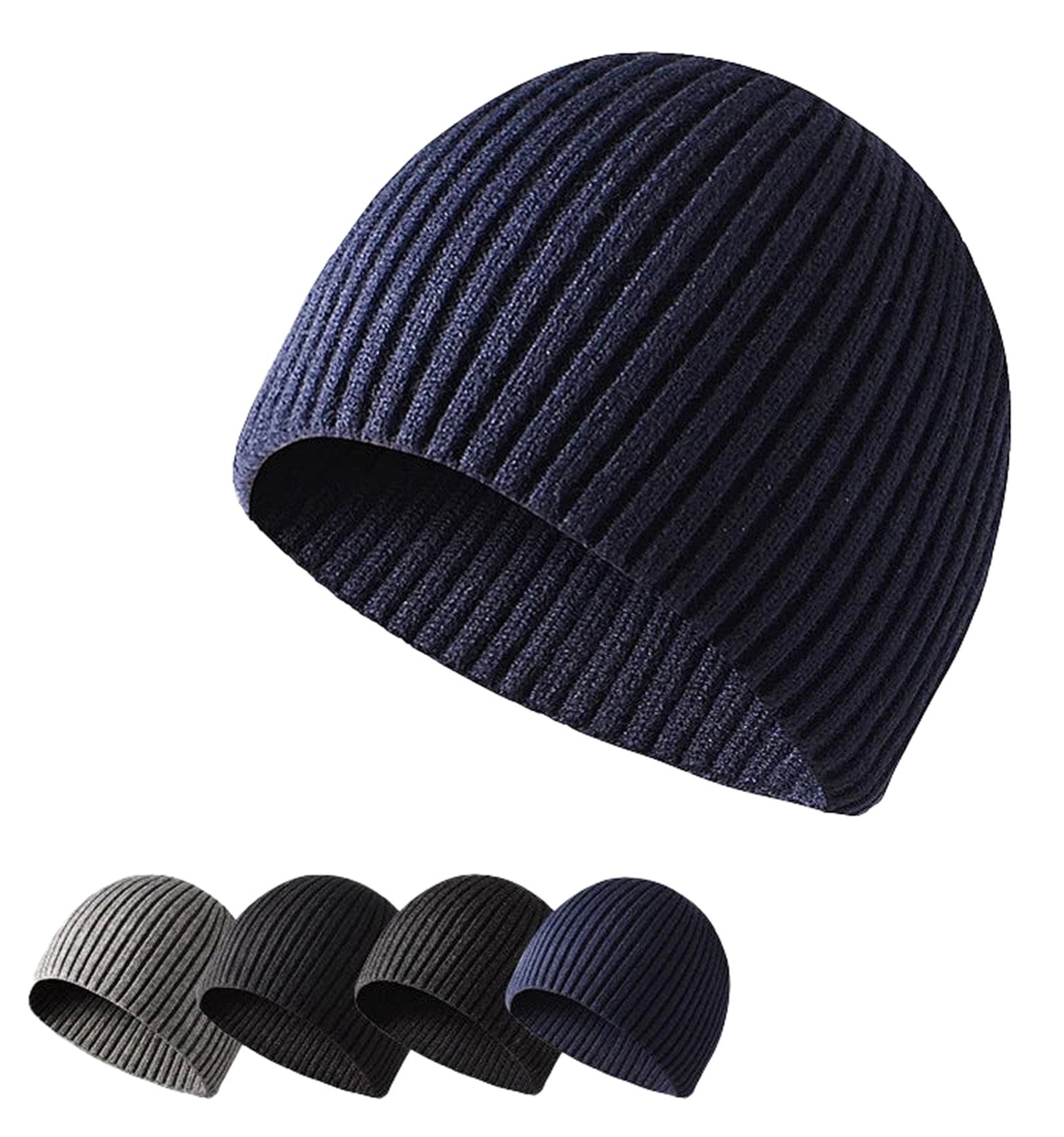 LuckeLadybug men's winter knitted beanie in navy with ribbed texture, ideal for cold weather
