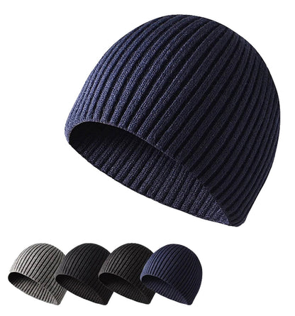 LuckeLadybug men's winter knitted beanie in navy with ribbed texture, ideal for cold weather