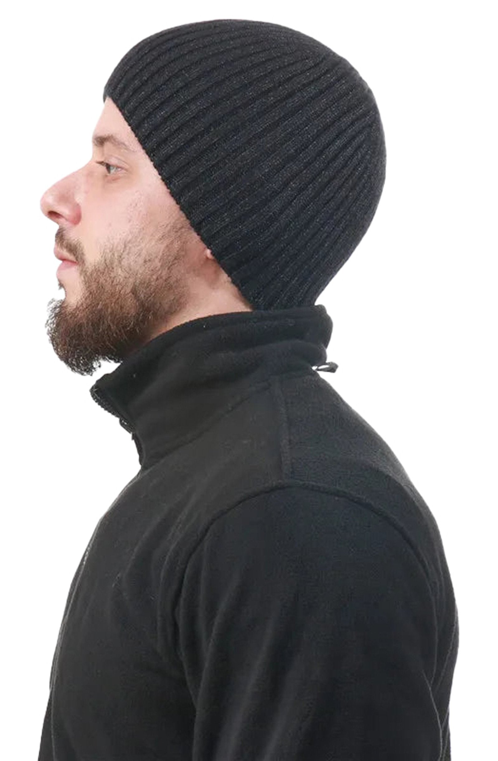 Men's winter knitted beanie in black, snug fit for warmth and style during cold weather