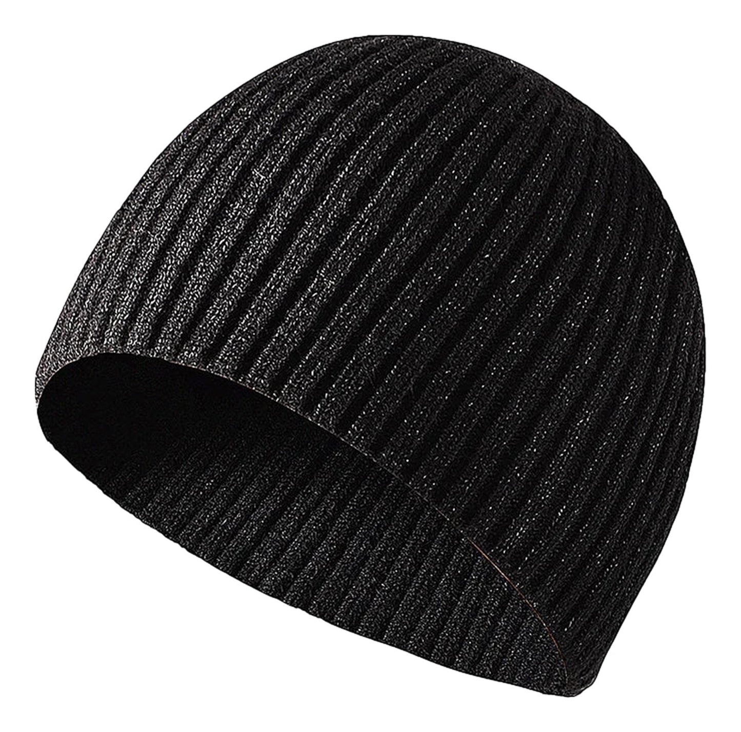 LuckeLadybug LLC Mens winter knitted beanie in black with a ribbed texture for warmth and style