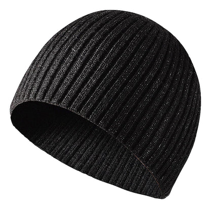 LuckeLadybug LLC Mens winter knitted beanie in black with a ribbed texture for warmth and style