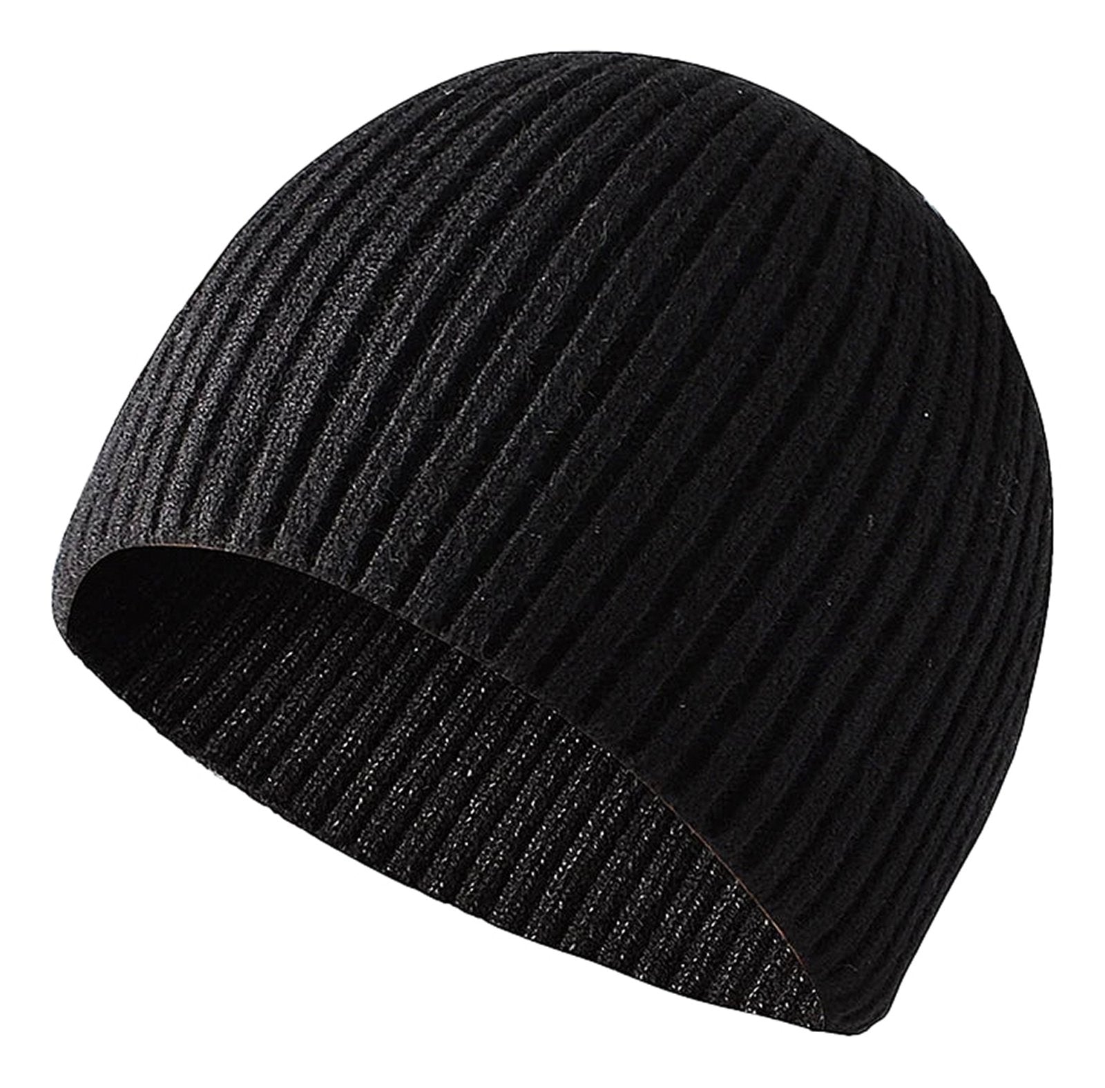 Black mens winter knitted beanie from LuckeLadybug LLC, perfect for warmth and style in cold weather