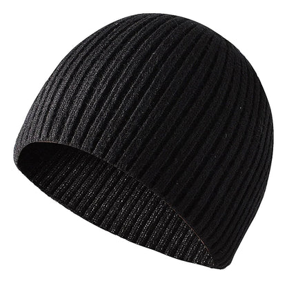Black mens winter knitted beanie from LuckeLadybug LLC, perfect for warmth and style in cold weather
