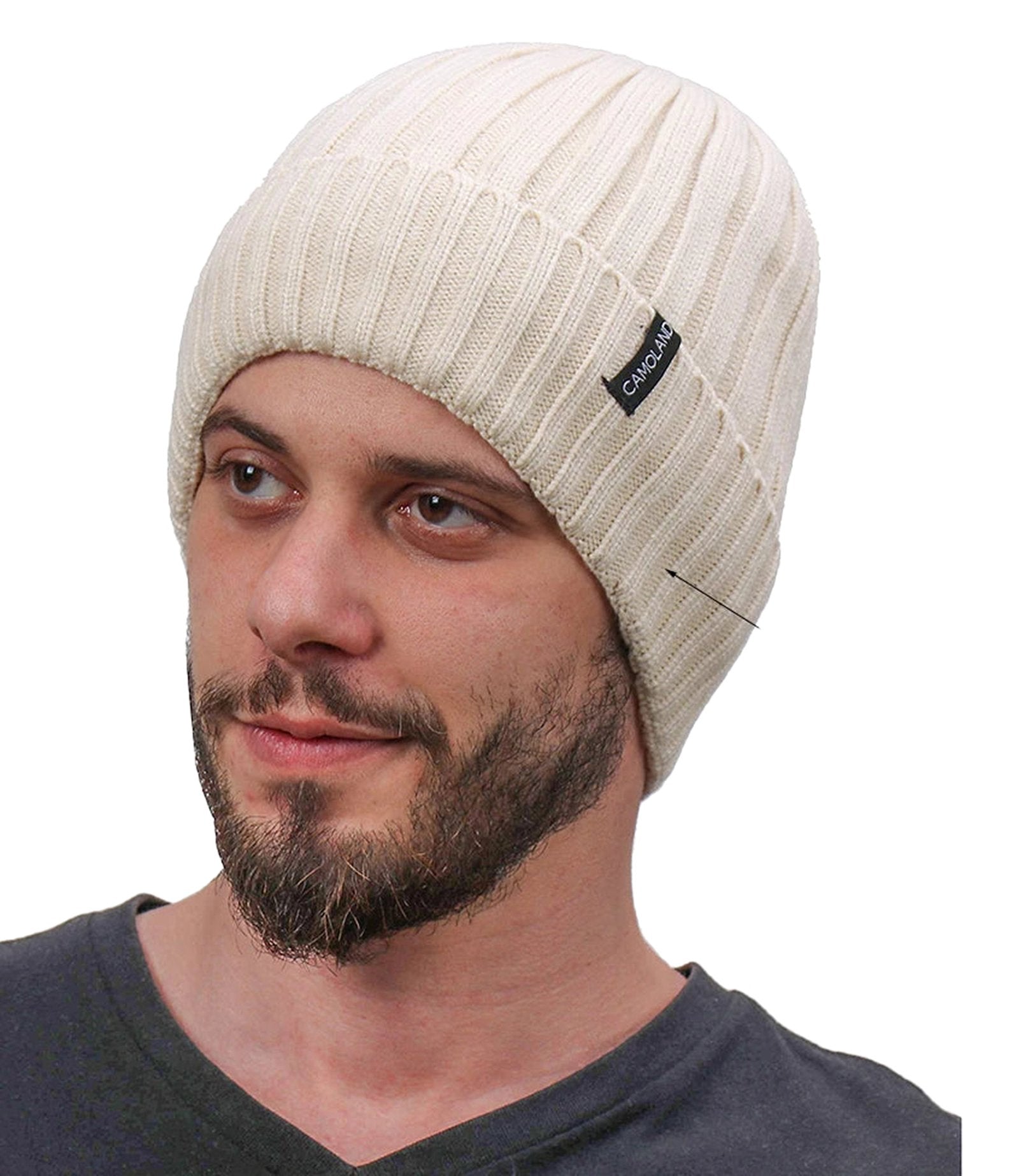 Men's winter knitted beanie in cream color, perfect for style and warmth during cold weather