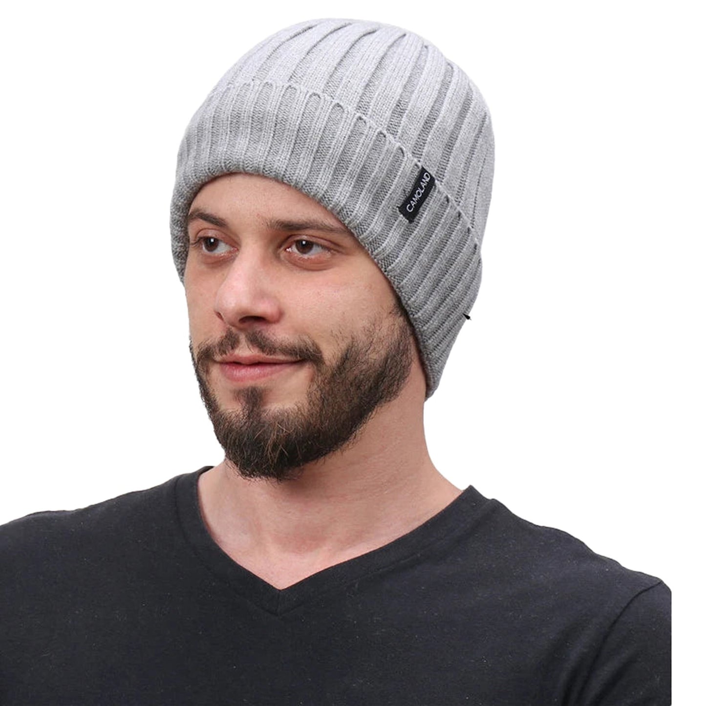 Gray LuckeLadybug LLC mens winter knitted beanie for warmth and style in cold weather