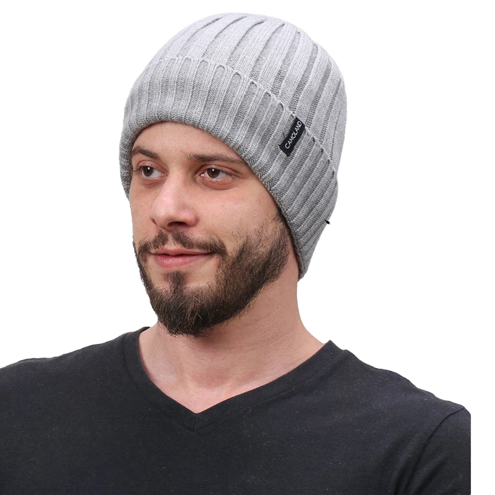 Gray LuckeLadybug LLC mens winter knitted beanie for warmth and style in cold weather