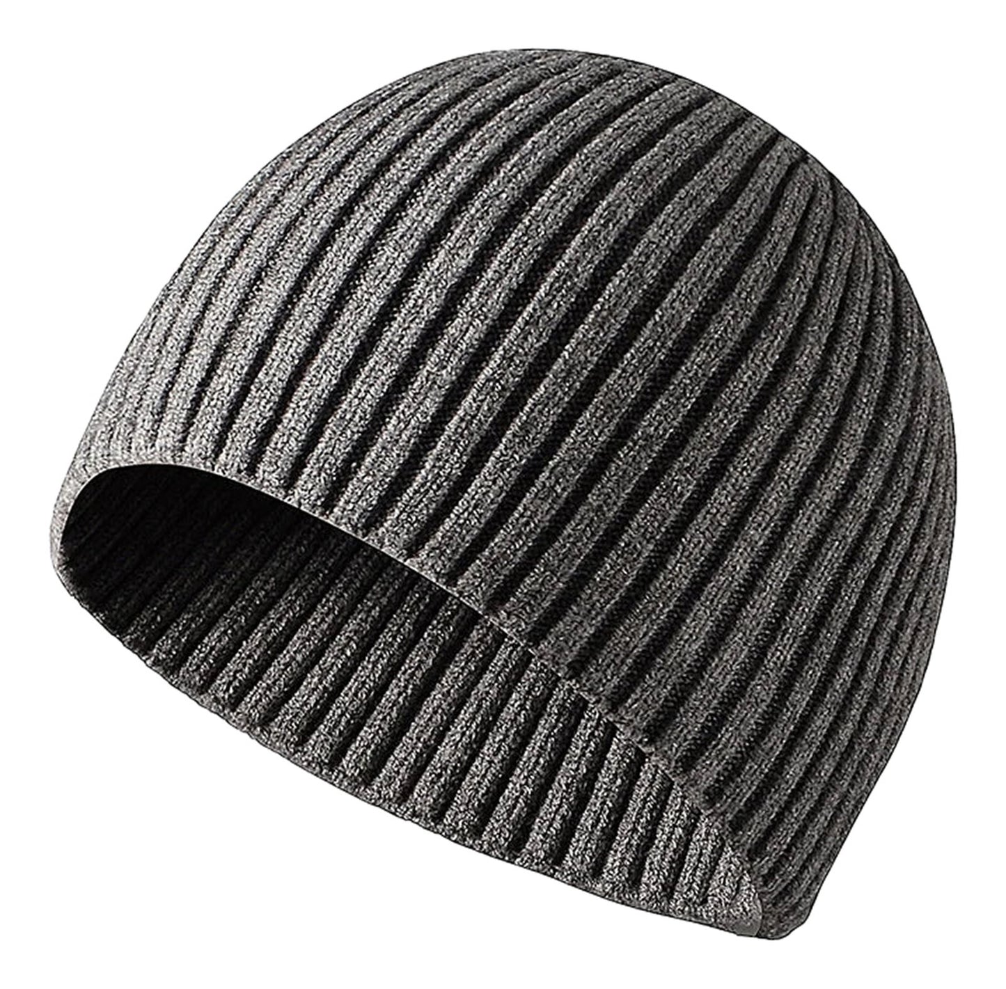 Grey LuckeLadybug mens winter knitted beanie with a stylish ribbed design for warmth and comfort