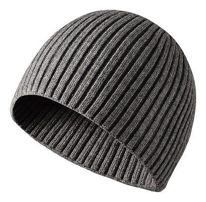 Grey LuckeLadybug mens winter knitted beanie with a stylish ribbed design for warmth and comfort