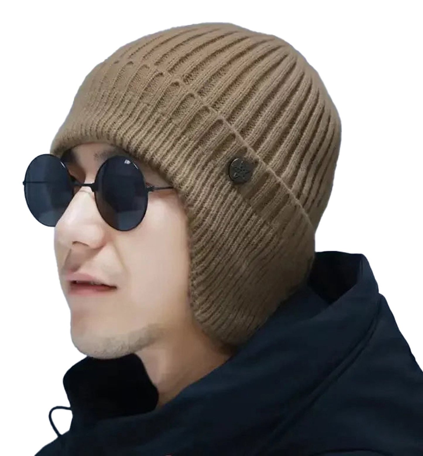 Men's winter wool beanie in brown, featuring a ribbed design for warmth and style