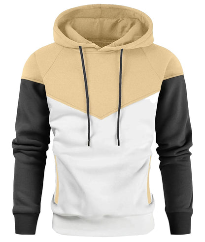 LuckeLadybug men's zip up hoodies high neck in stylish beige, black, and white color-block design