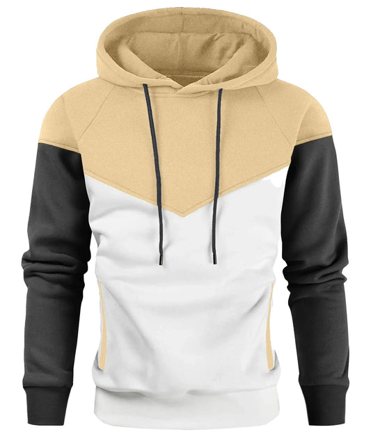 LuckeLadybug men's zip up hoodies high neck in stylish beige, black, and white color-block design