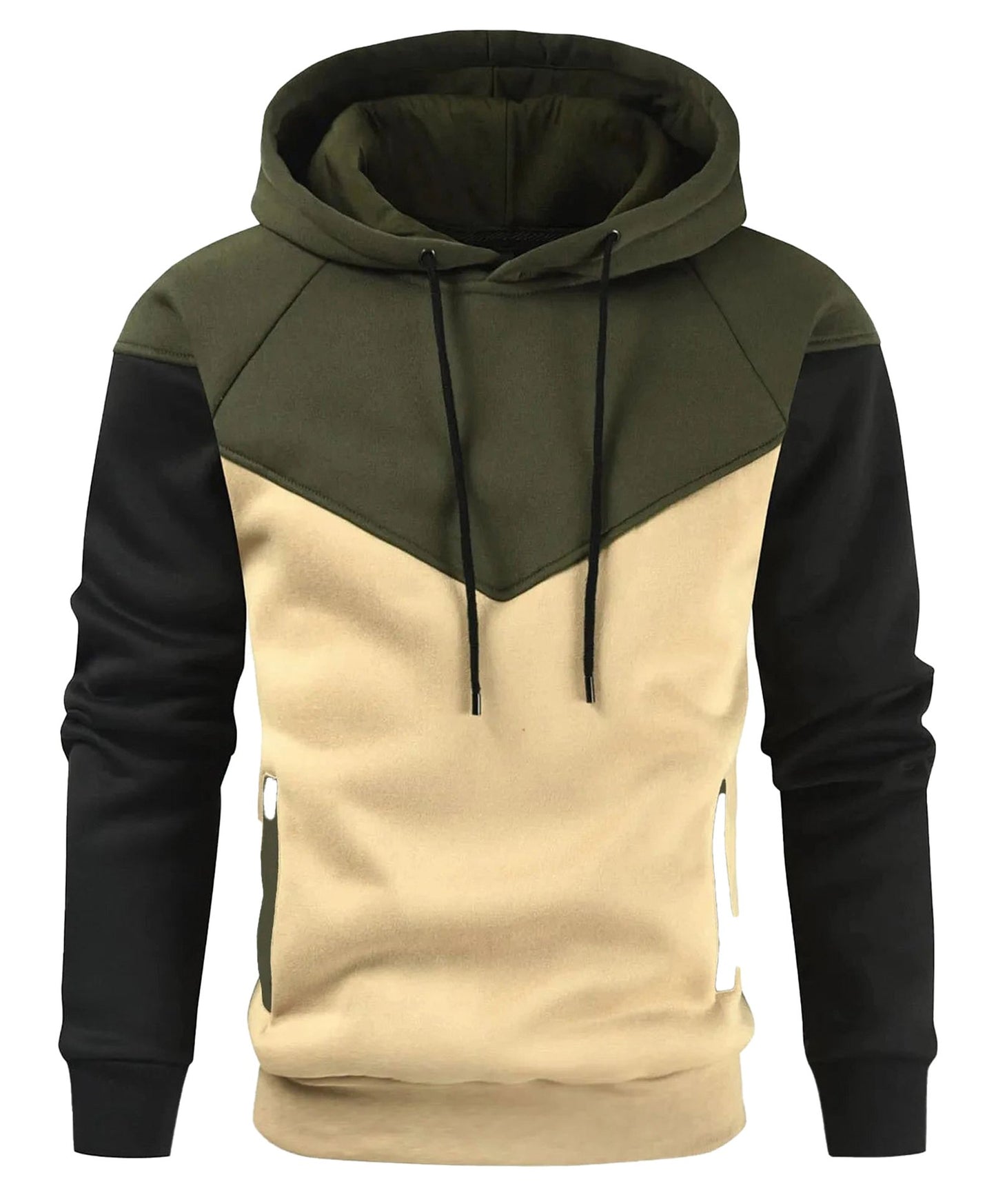 LuckeLadybug men's zip up hoodies high neck in olive green and black with stylish design