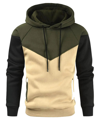 LuckeLadybug men's zip up hoodies high neck in olive green and black with stylish design