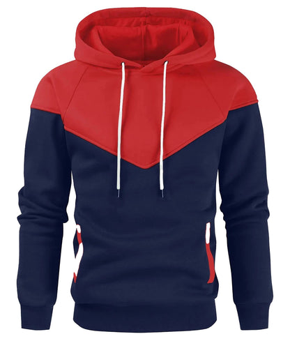 Men's zip up hoodies high neck in navy and red with a stylish design and adjustable drawstring