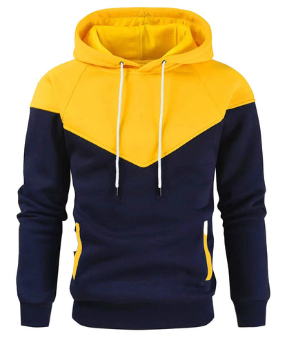 LuckeLadybug men's zip up hoodies high neck in navy and yellow with kangaroo pockets for casual wear