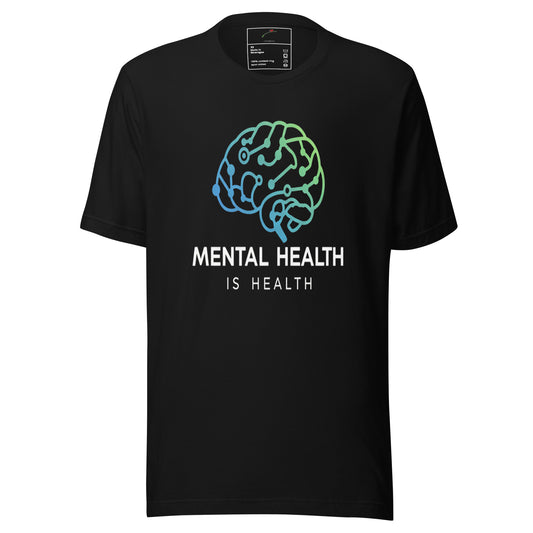 Black LuckeLadybug mental health is health shirt with colorful brain graphic and text design