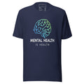 Navy blue LuckeLadybug mental health is health shirt with brain circuit design