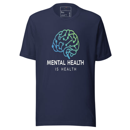 Navy blue LuckeLadybug mental health is health shirt with brain circuit design