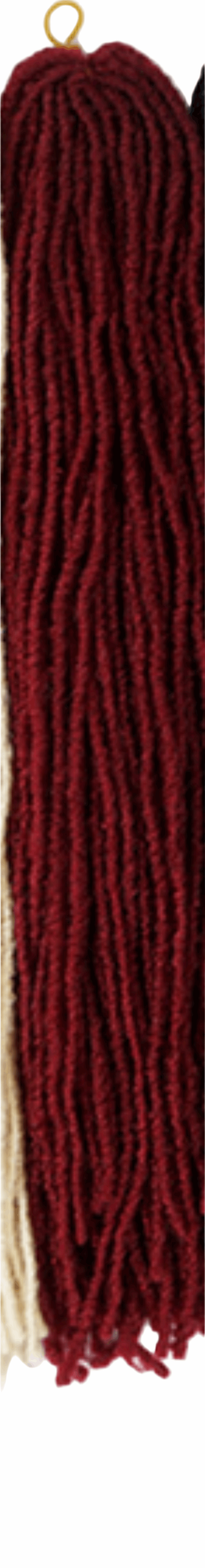 Micro faux locs for women in deep burgundy color by LuckeLadybug LLC