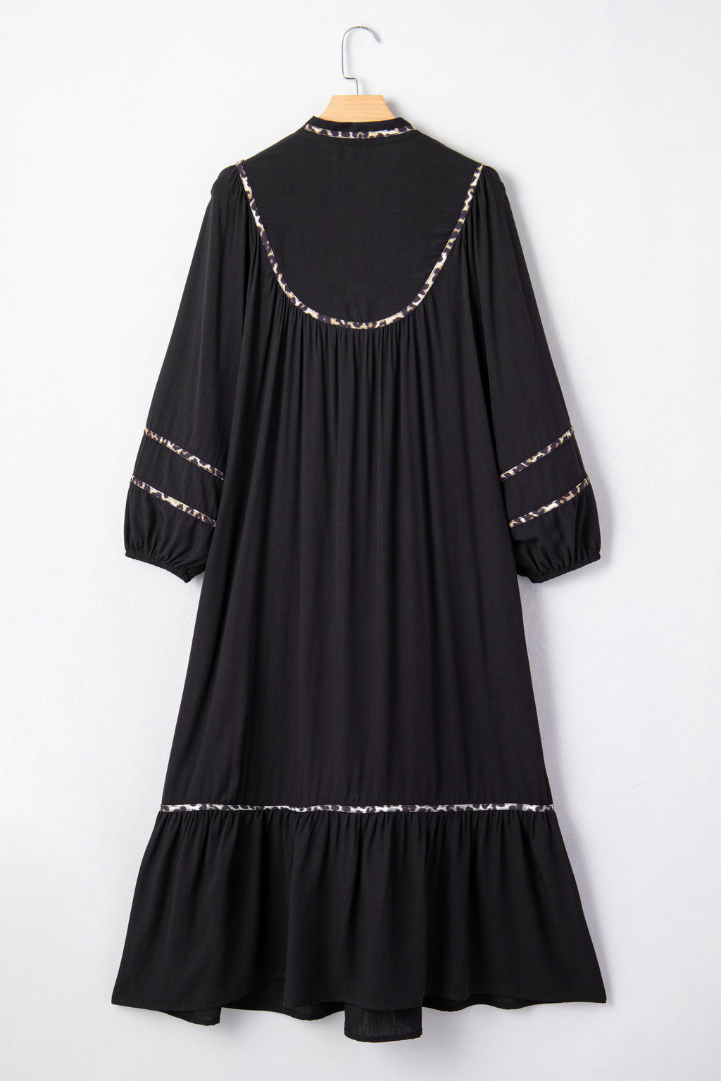 LuckeLadybug LLC Black Fit & Flare Midi Dress with Puff Sleeves and Ruffled Hem