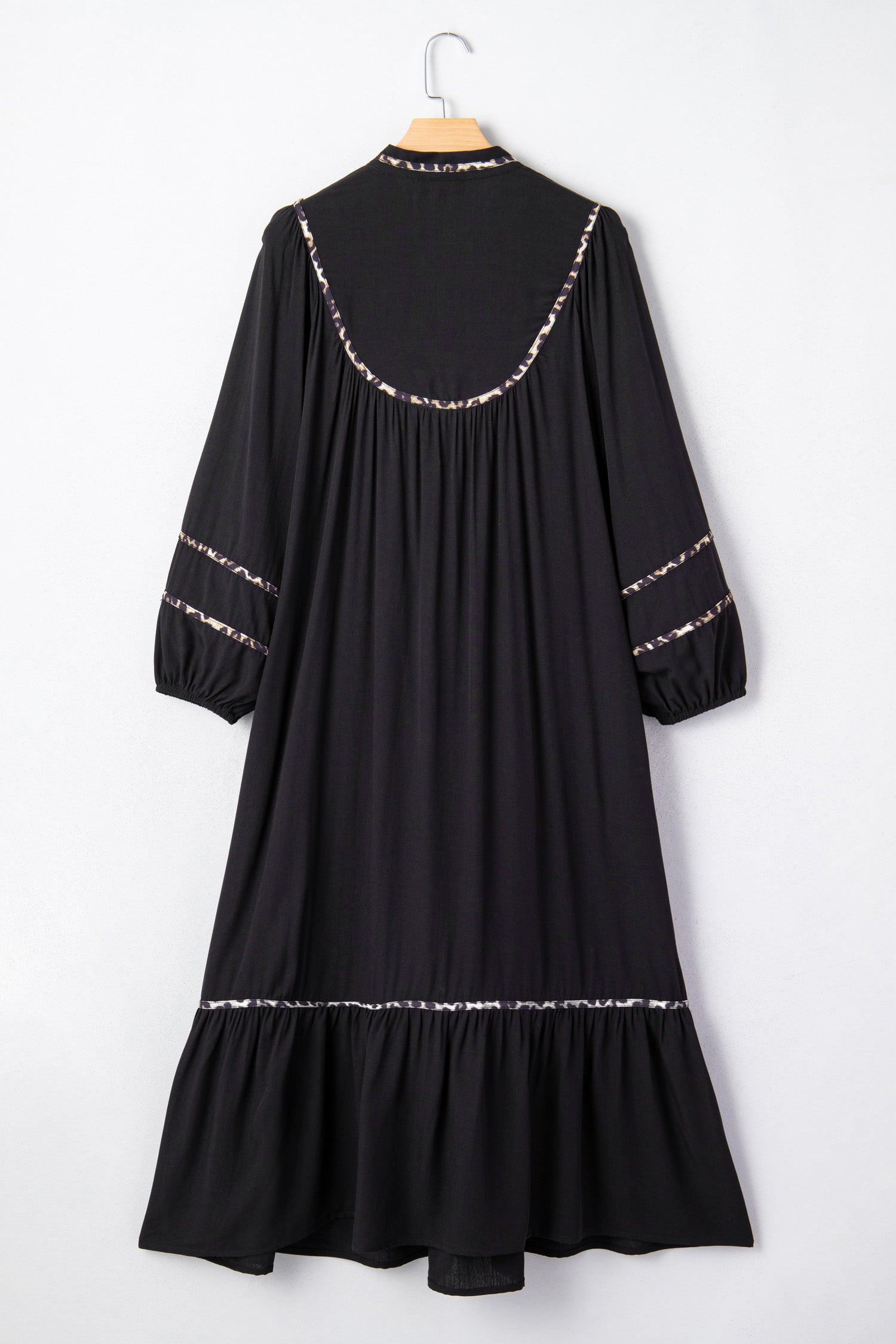 LuckeLadybug LLC Black Fit & Flare Midi Dress with Puff Sleeves and Ruffled Hem