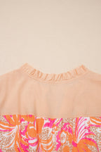 LuckeLadybug LLC Fit & Flare Midi Dress with Floral Top in Vibrant Pink and Orange Patterns