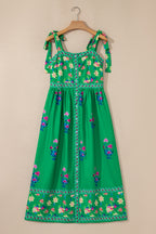 LuckeLadybug LLC Floral Green Fit & Flare Midi Dress with Adjustable Straps