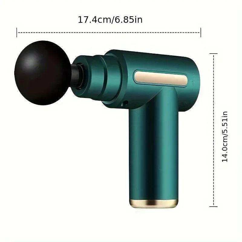 LuckeLadybug mini massage gun for muscle relaxation in teal color with black massage head