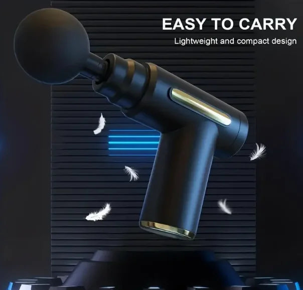 Compact black mini massage gun for muscle relaxation, lightweight and easy to carry for on-the-go use