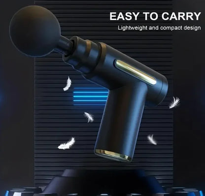 Compact black mini massage gun for muscle relaxation, lightweight and easy to carry for on-the-go use