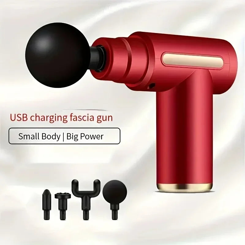 LuckeLadybug mini massage gun for muscle relaxation with USB charging and multiple attachments