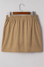 Camel Corduroy Buttoned Front Faux Pockets Mini Skirt