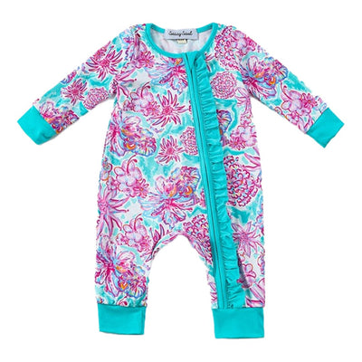 Adorable Mint Floral Ruffle Pajamas Romper For Trendy Babies And Toddlers! - LuckeLadybug LLC