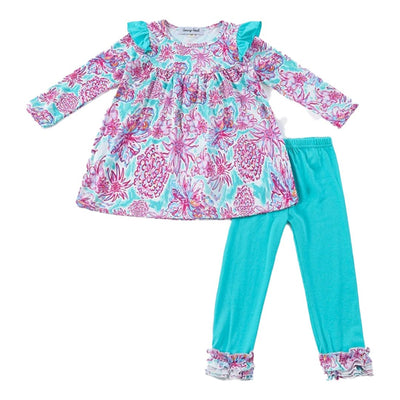 Adorable Mint Floral Ruffle Set For Stylish Babies And Toddlers | Must-Have Children'S Clothing Item - LuckeLadybug LLC