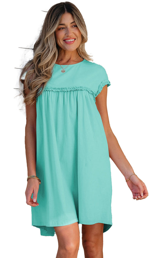 LuckeLadybug mint green mini dress with cap sleeves and relaxed fit for casual summer outings