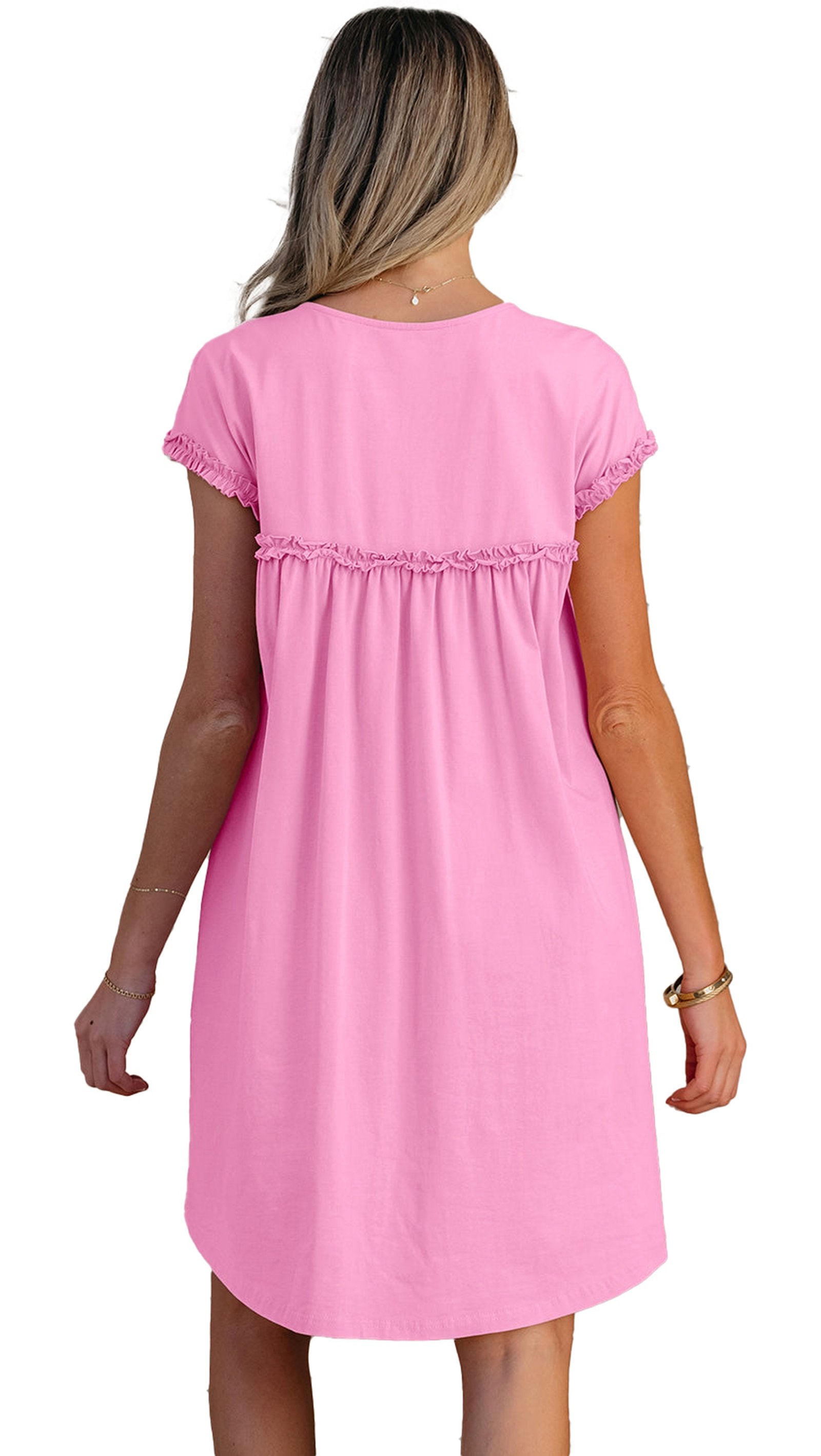 LuckeLadybug mint green mini dress with a relaxed fit and delicate ruffled sleeves