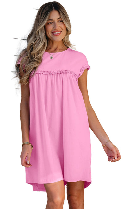 LuckeLadybug Pink Mini Dress with Ruffled Sleeves, Perfect for Warm Weather Outfits