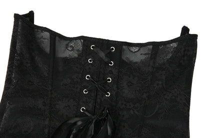 LuckeLadybug LLC Gothic lace corset belt with intricate floral patterns and lace-up front detailing